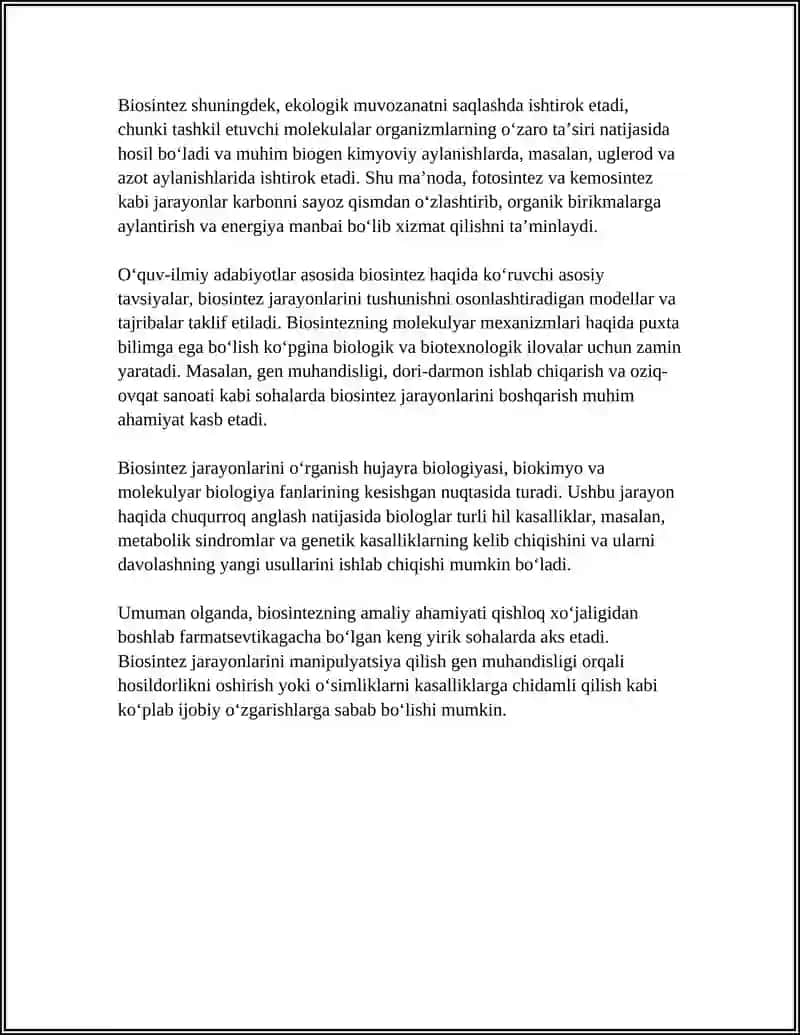 OʻQUV ILMIY ADABIYOTLAR ASOSIDA BIOSINTEZ HAQIDA MALUMOT BERISH 4