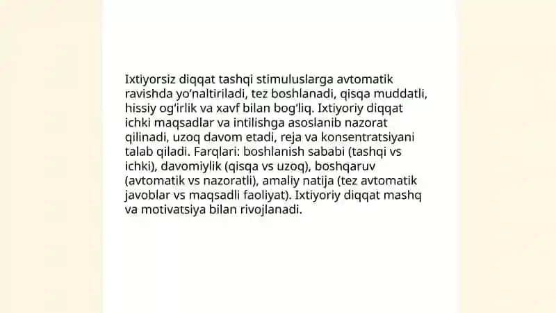Diqqat turlari va uning xususiyatlari 4