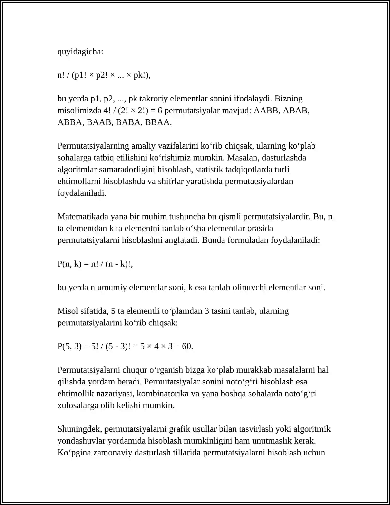 MUSTAQIL ISH Mavzu: KAMBINATORIKA ELAMENTLARI 4