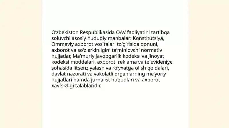 OAVning tarixiy rivojlanishi Oʻzbekistonda 4