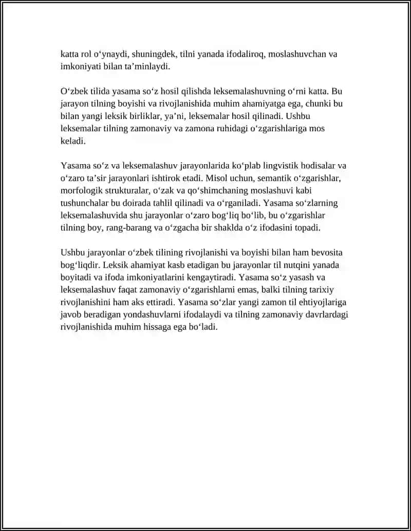 OʻZBEK TILIDA YASAMA SOʻZNING LEKSEMALASHUVI 4