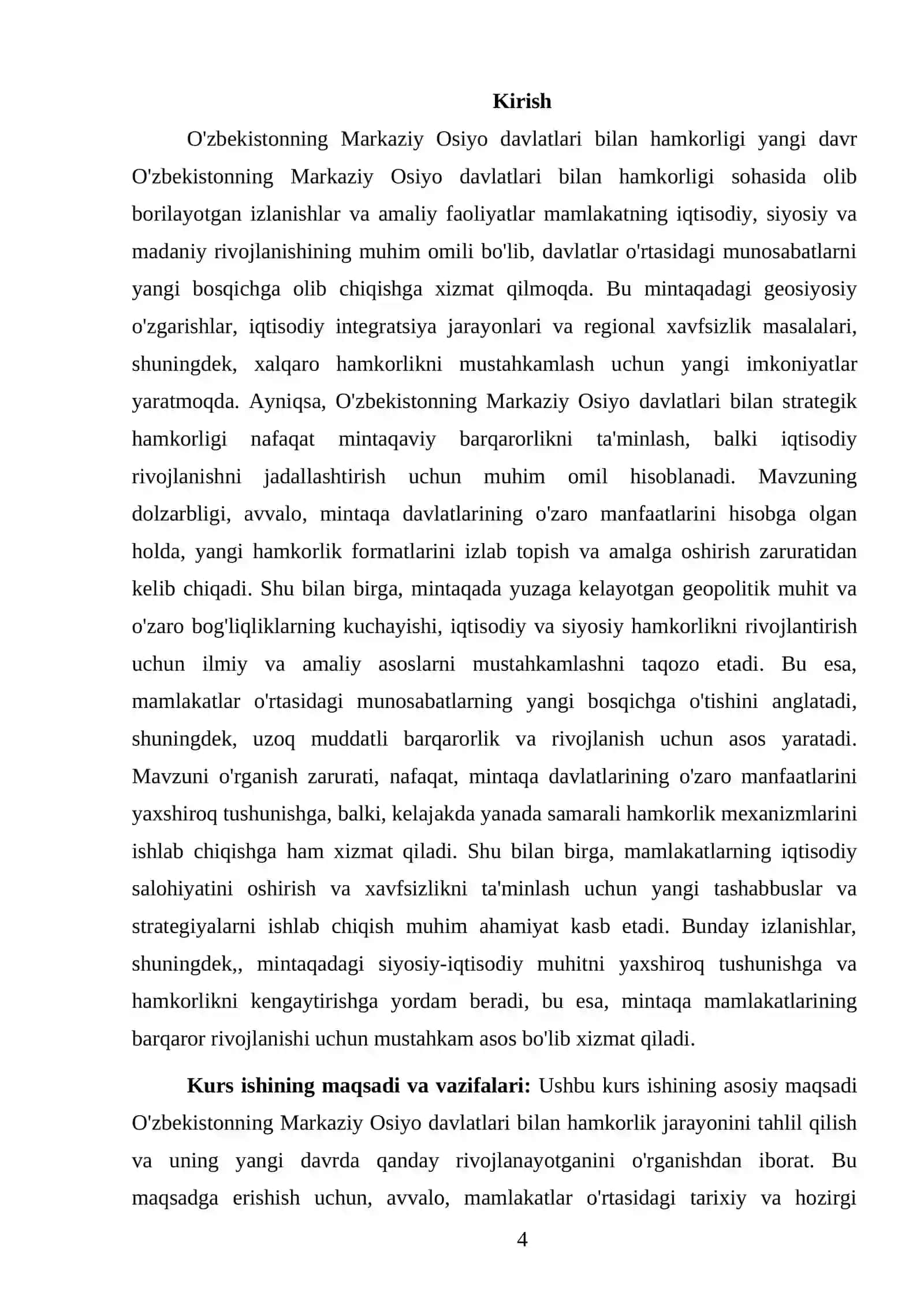 O'ZBEKISTONNING MARKAZIY OSIYO DAVLATLARI BILAN HAMKORLIGI YANGI DAVR 4