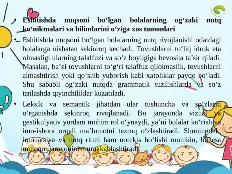Eshitishdanuqsonibulganbolalarning og’zaki nutqning idrok etishi 4