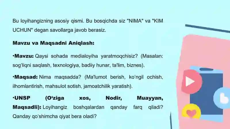 O`z medialoyihasini ishlab chiqish va taqdim etish 4
