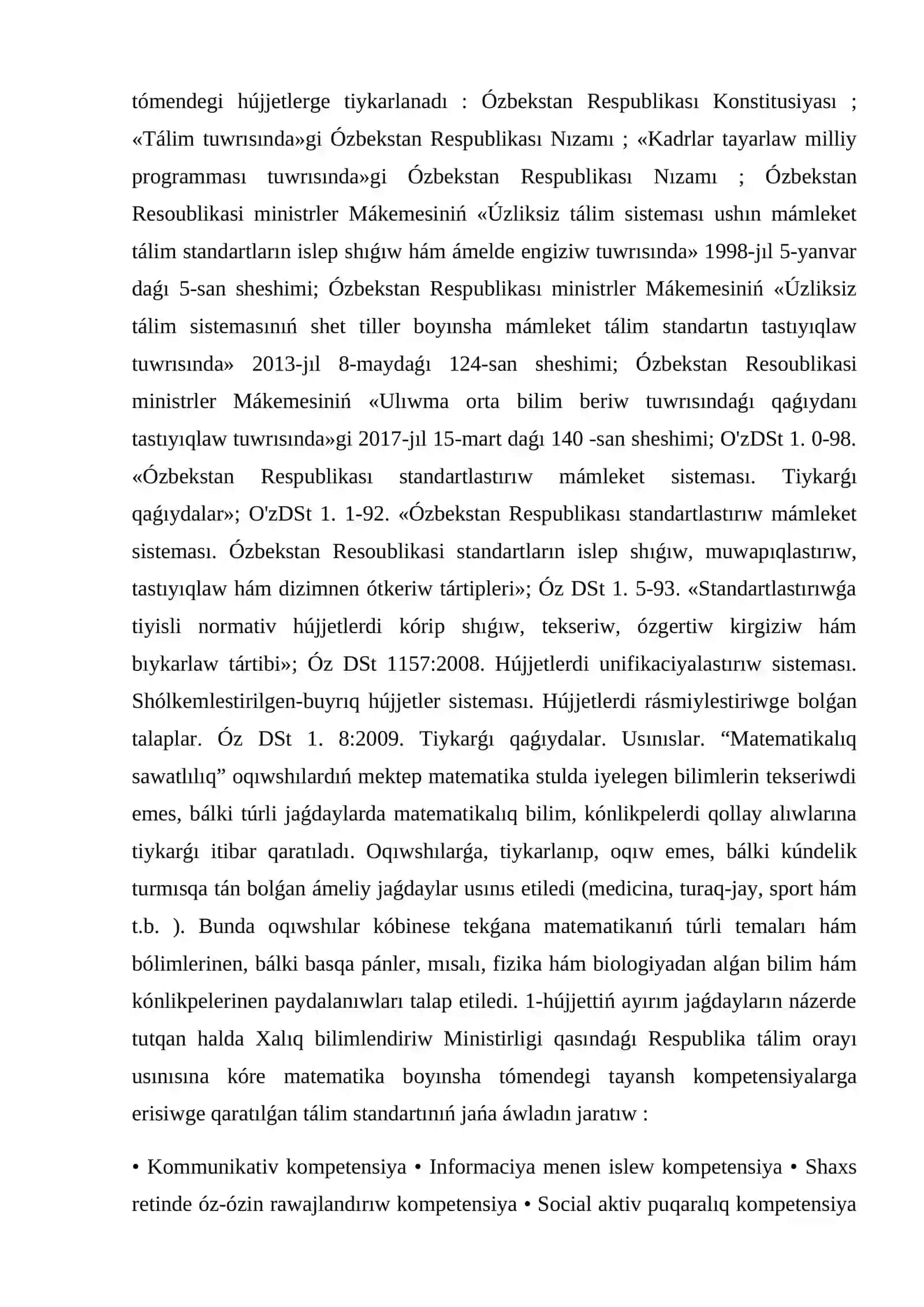Baslawısh klass matematika sabaqlarında oqıw quralları hám sabaqlıqları 4