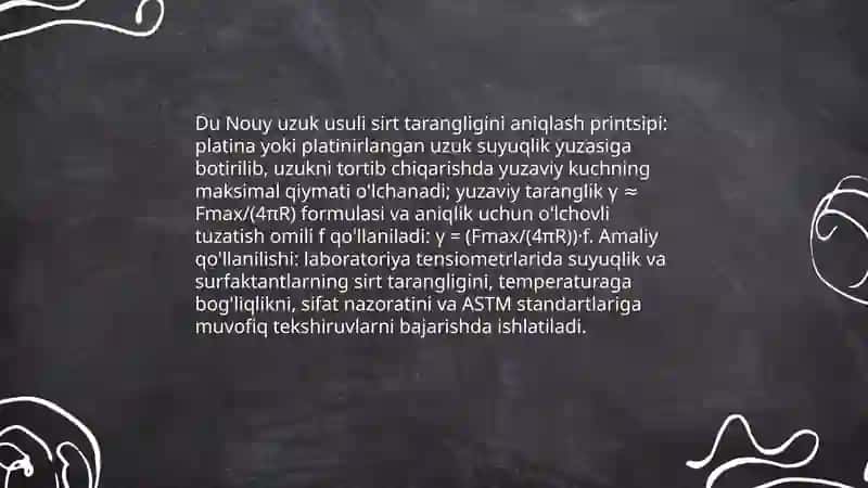 Suyuqlikning sirt taranglik koeffitsiyentini aniqlash 4