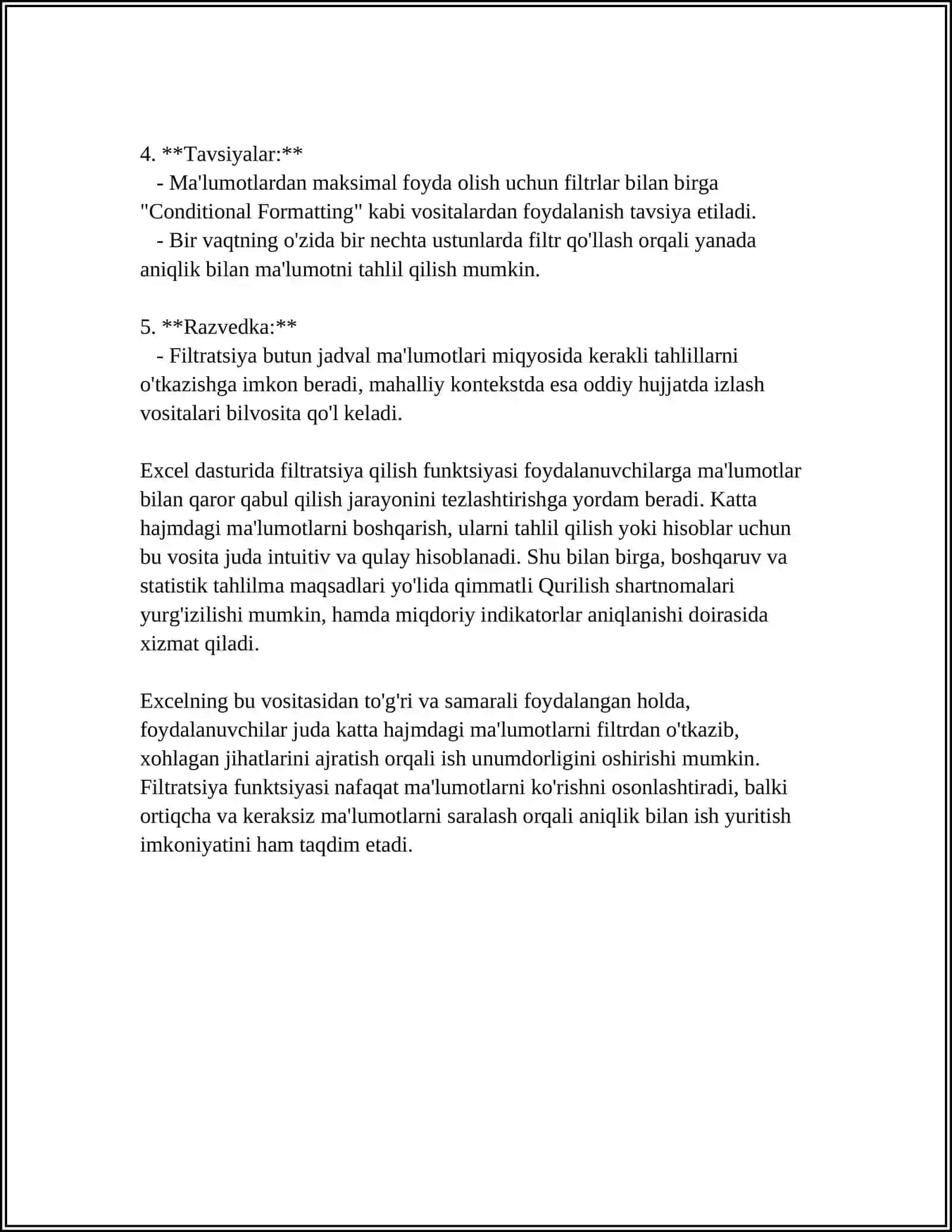 EXCEL DASTURIDA TURLI HISOBOTLAR TAYYORLASH 4