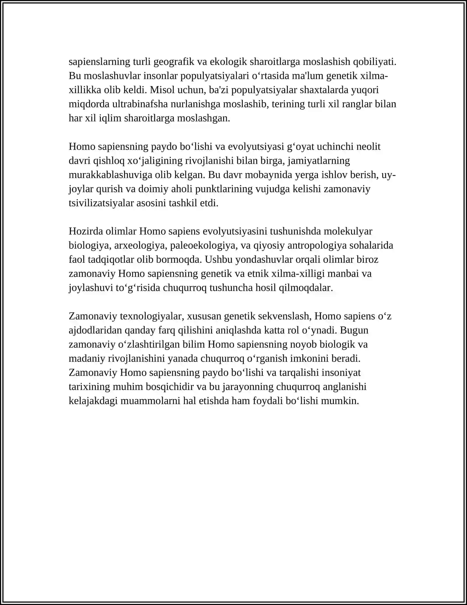 ZAMONAVIY ODAMNING PAYDO BOʻLISHI VA RIVOJLANISHI 4