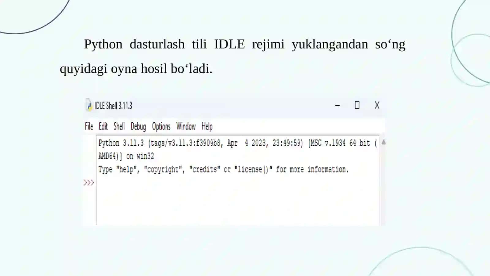 PYTHОN DАSTURLАSH TILIDА INTERАKTIV REJIM, BIRINСHI DАSTUR, KIRITISH VА СHIQАRISH ОPERАTОRLАRI 4