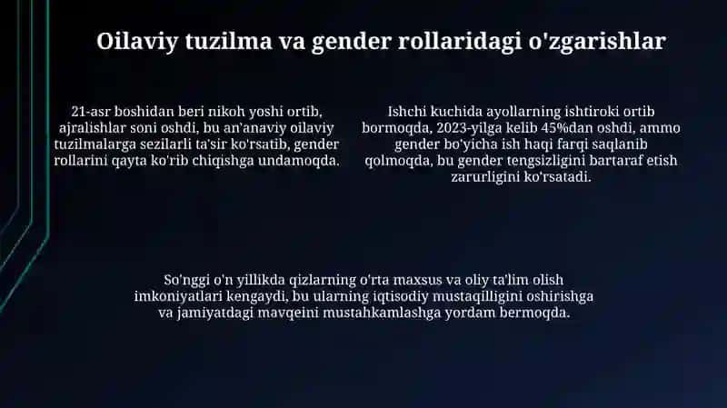 O'zbekiston Respublikasidagi ijtimoiy o'zgarishlar 4