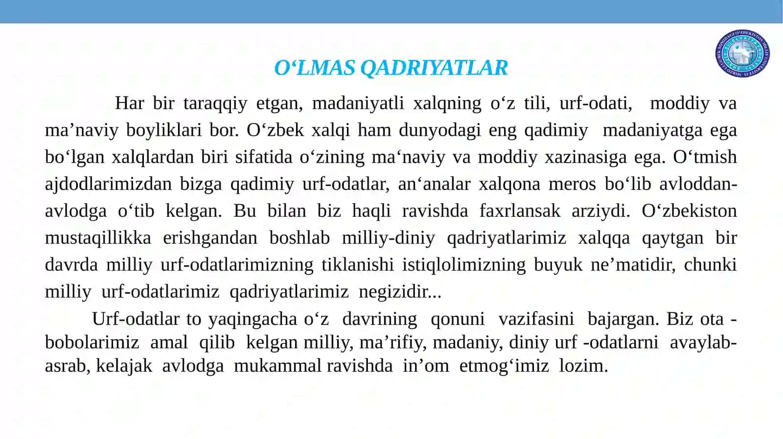 MILLIY QADRIYATLAR – MILLAT IFTIXORI. O‘ZBEK TILIDA SO‘Z YASALISHI 4