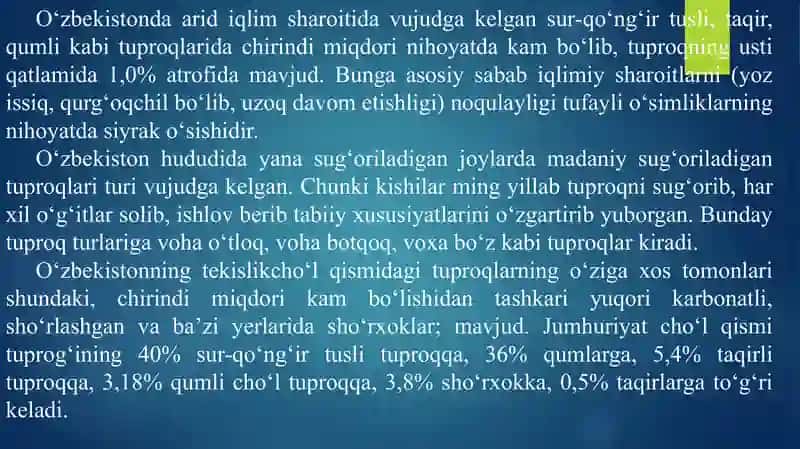 Oʻzbekiston tuproqlari va ularning tavsiflash 4