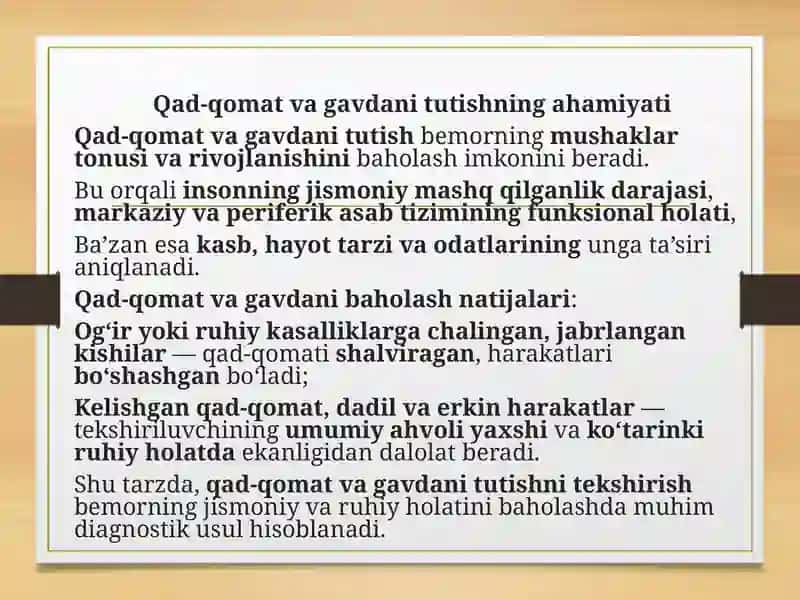 Bemorni mustaqil ko’zdan kechirish 4