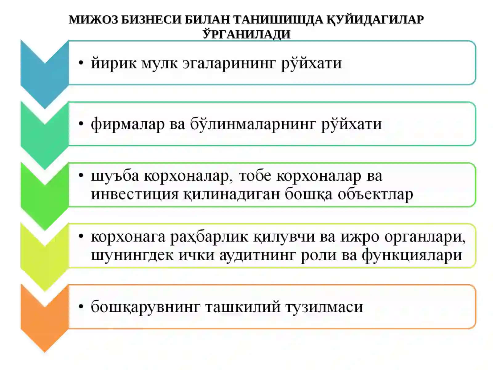 АУДИТОРЛИК ТЕКШИРУВИ ВАҚТИДА БУХГАЛТЕРИЯ ҲИСОБИ ТИЗИМИНИ ВА ИЧКИ НАЗОРАТНИ ЎРГАНИШ ҲАМДА БАҲОЛАШ 4