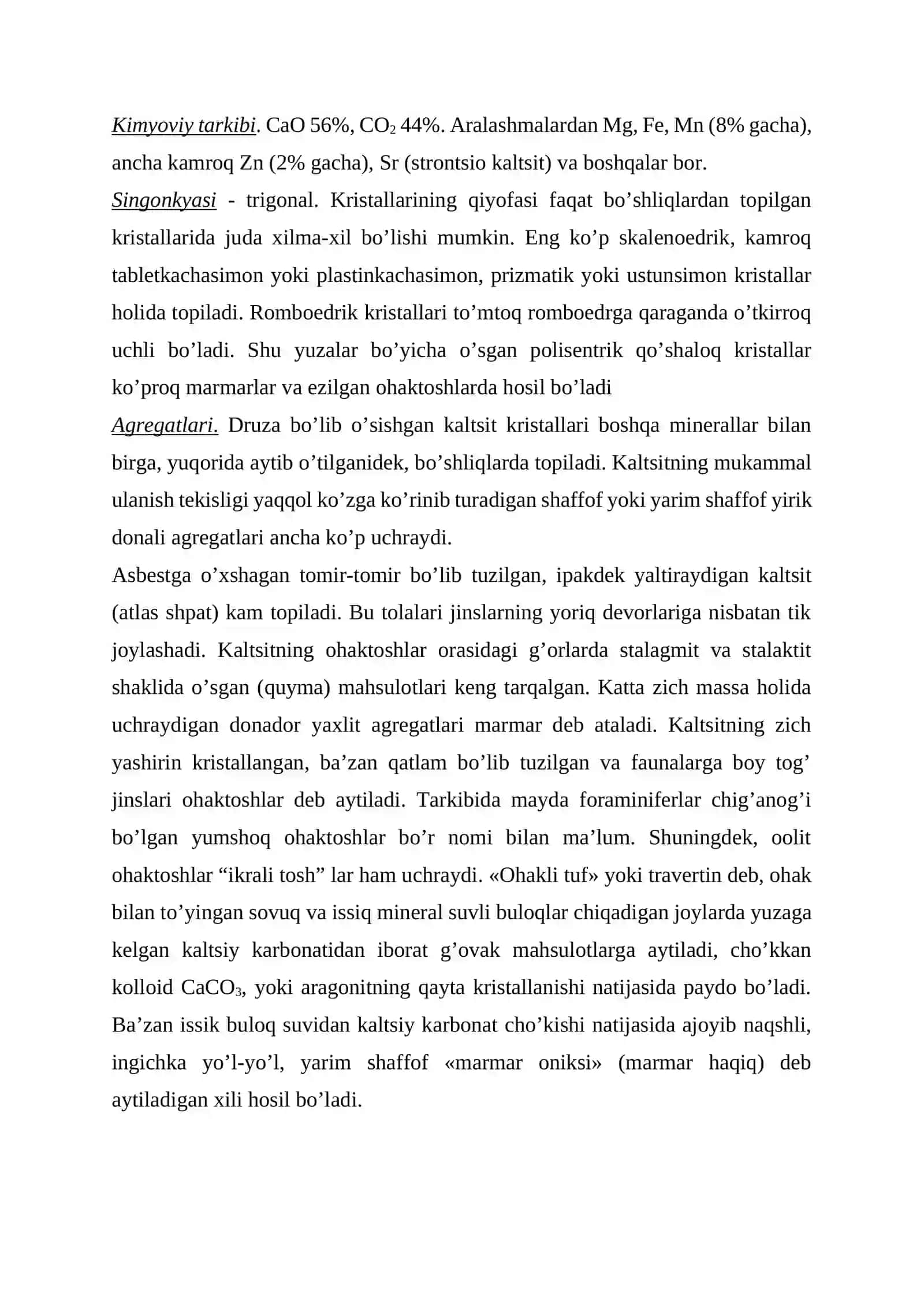 Kalsit guruxi malaxit guruxi suvli korbanatlar 4