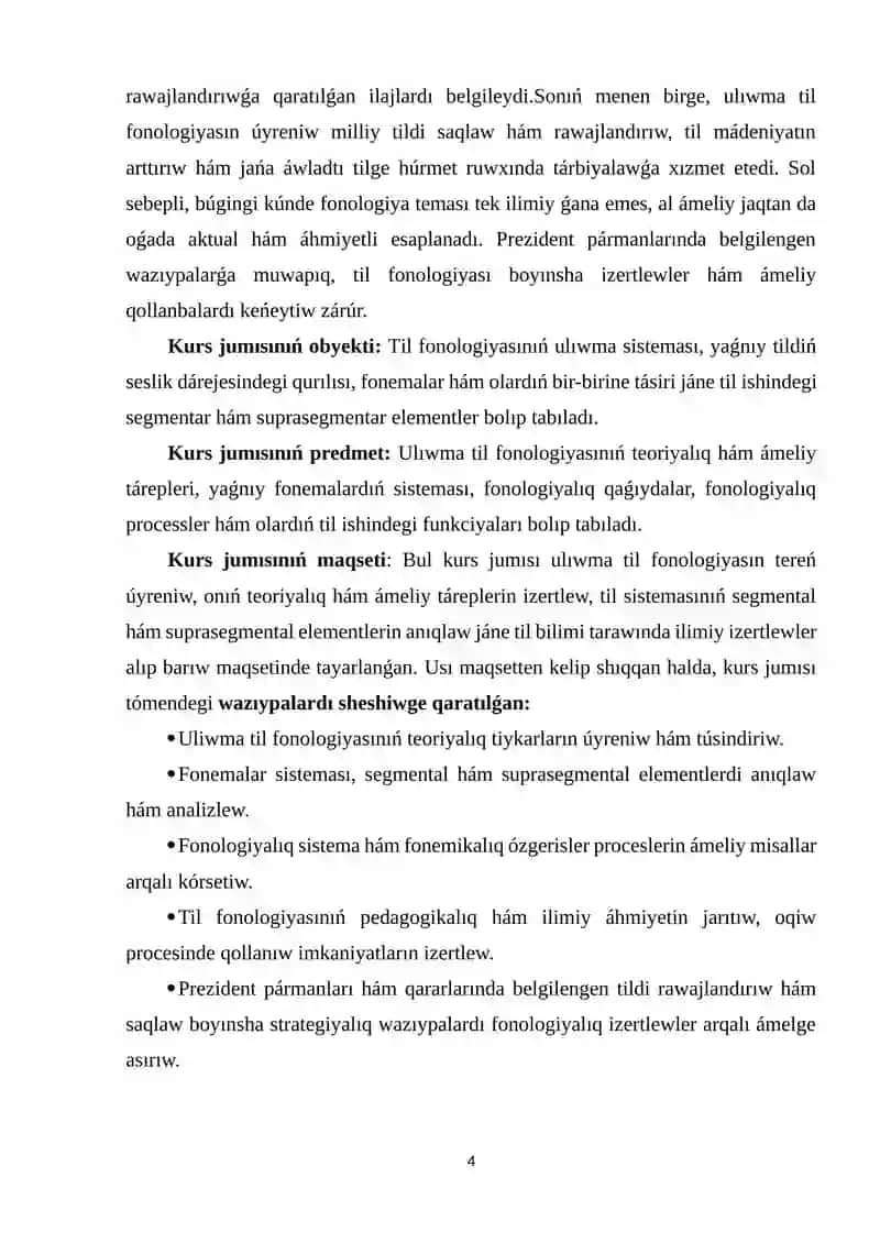 Ulíwma Til Fonologiyası 4