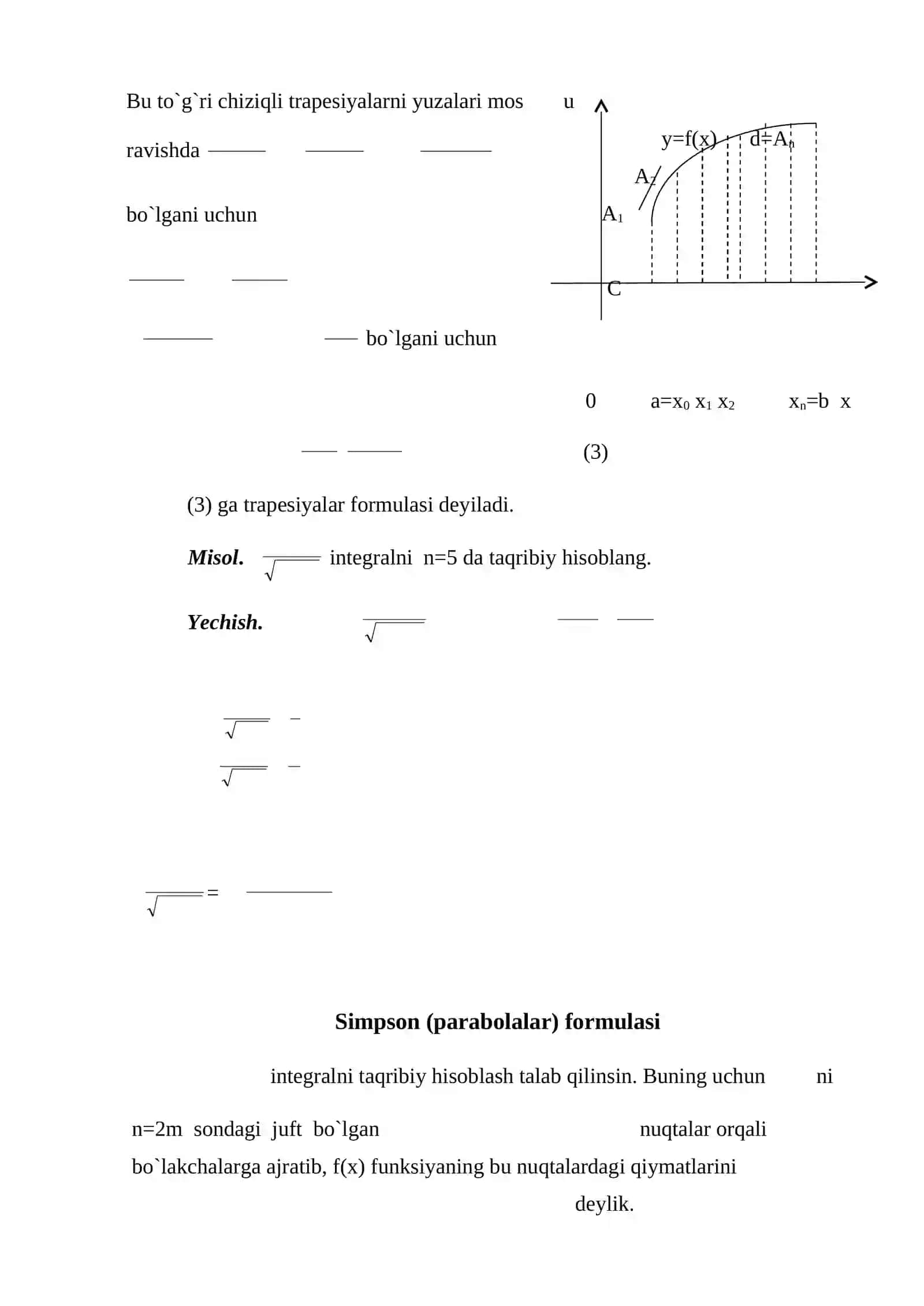 Aniq integrallarni taqribiy hisoblash. Xosmas integrallar 4
