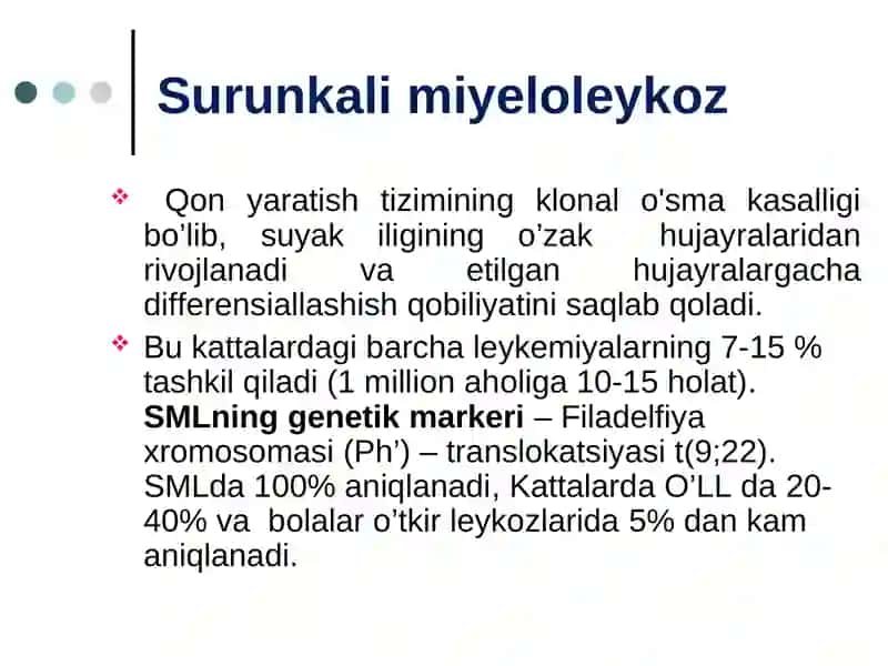 Miyeloproliferativ kasalliklar. Diagnostikasi va davolash tamoyillari. 4