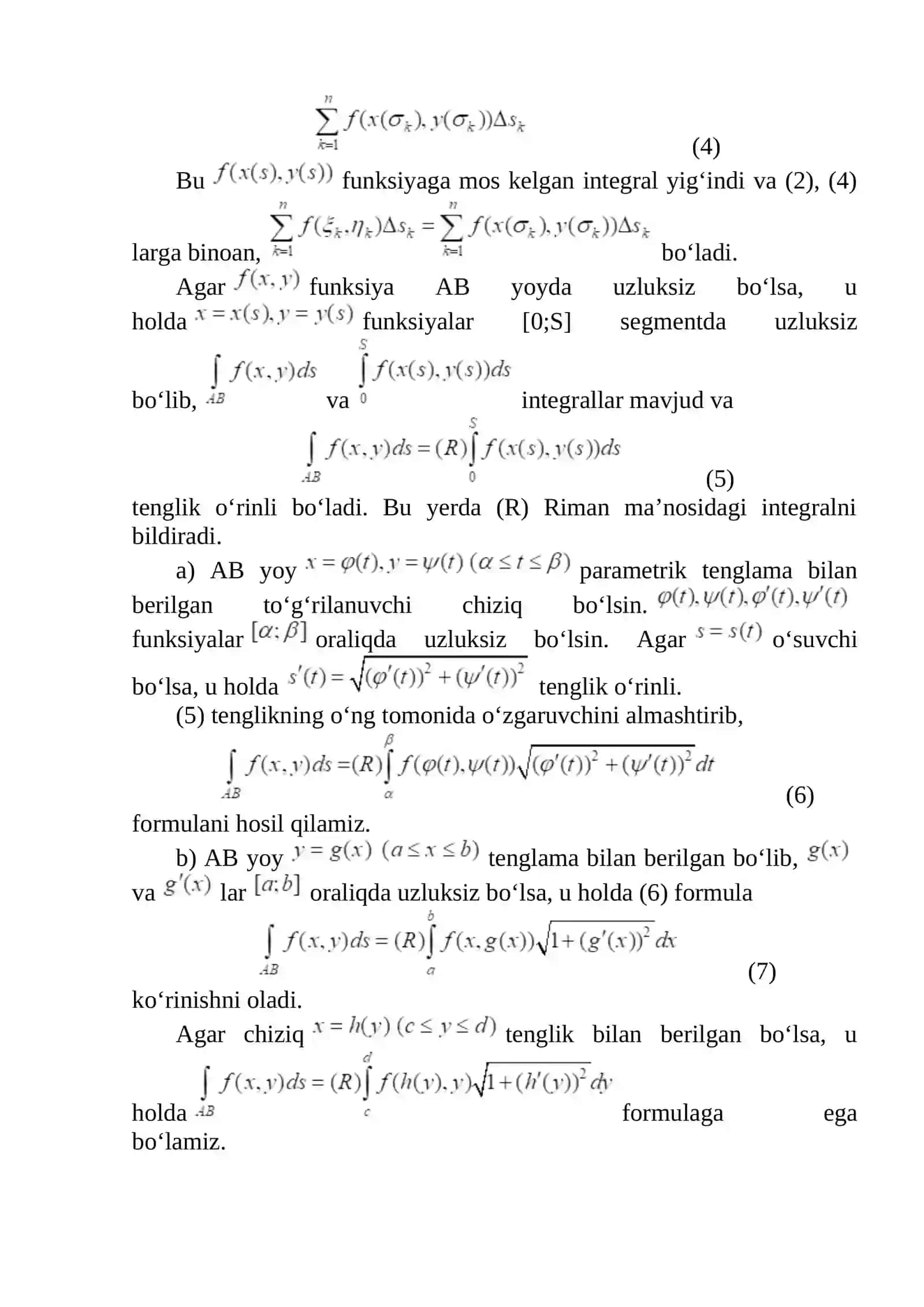 Yoy uzunligi bo'yicha egri chiziq integralning hossalari 4