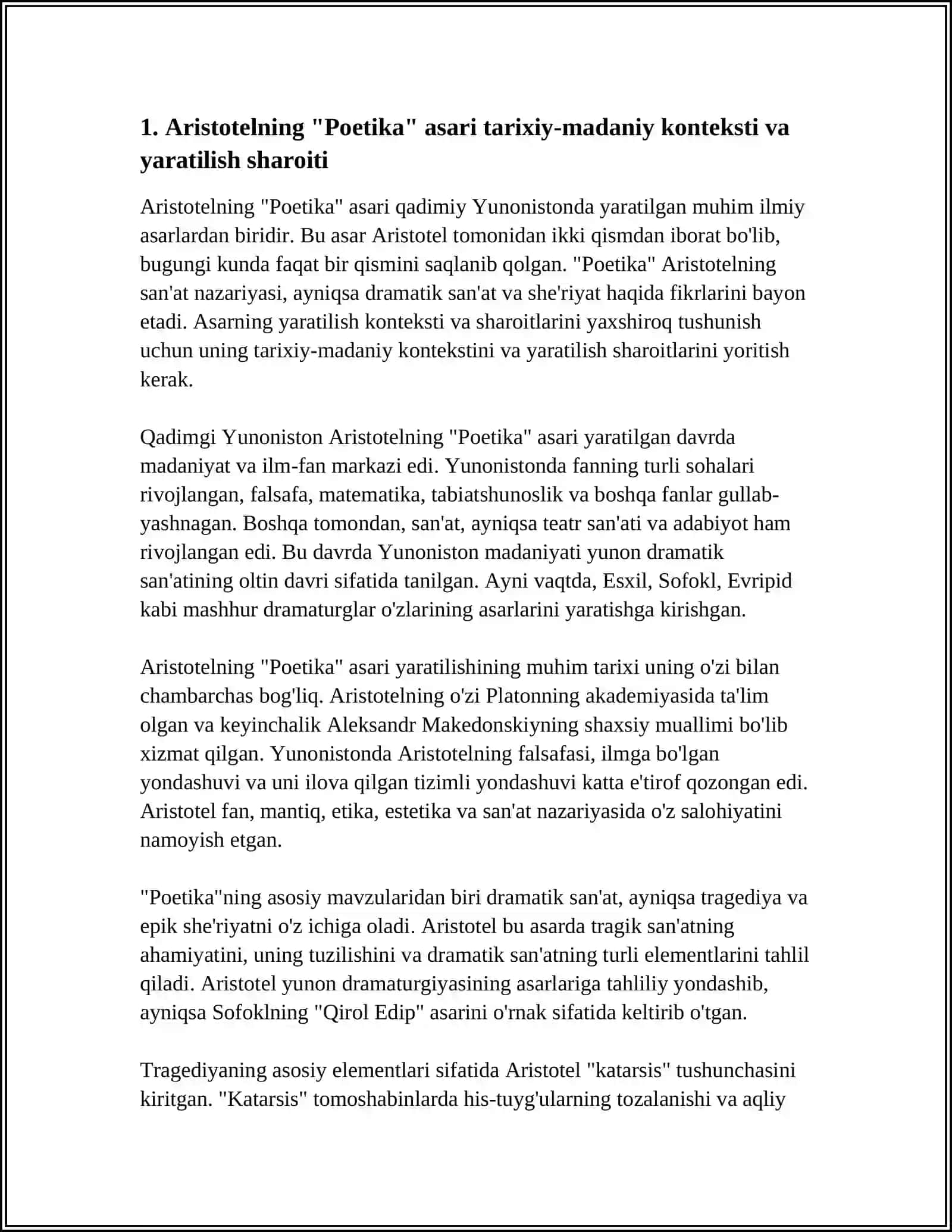 Aristotelning “Poetika” asarini o‘rganish, sharhini yozish 4