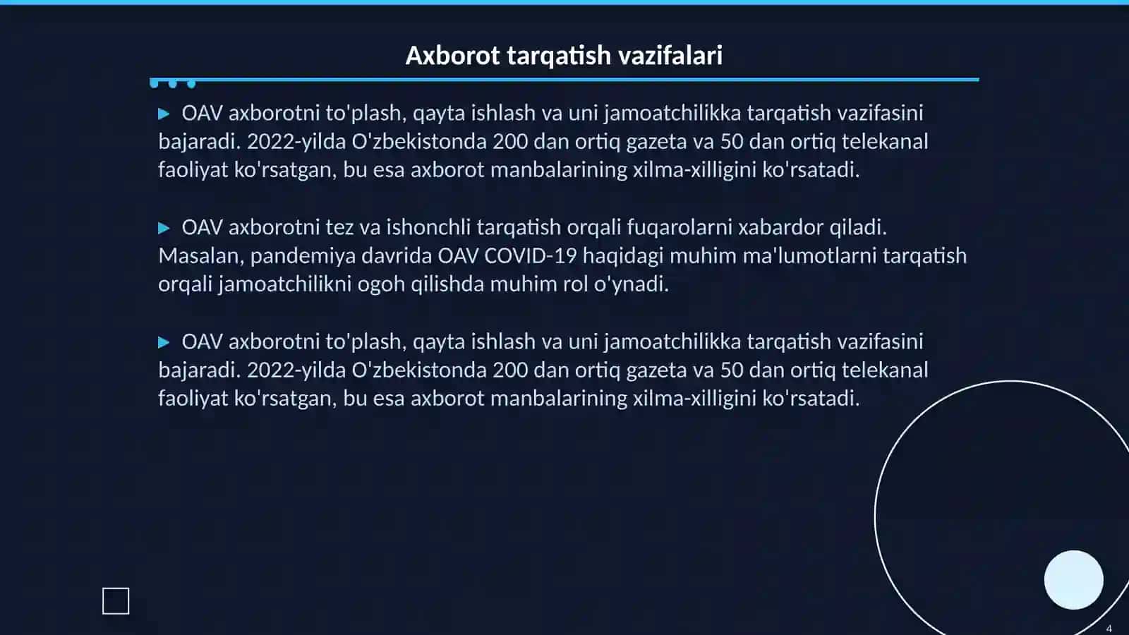 OAVning asosiy funksiyalari 4