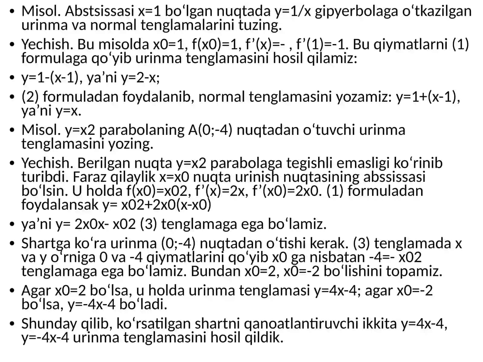 Parametrik tenglama bilan berilgan chiziq urinmasi va normali tenglamalari 4