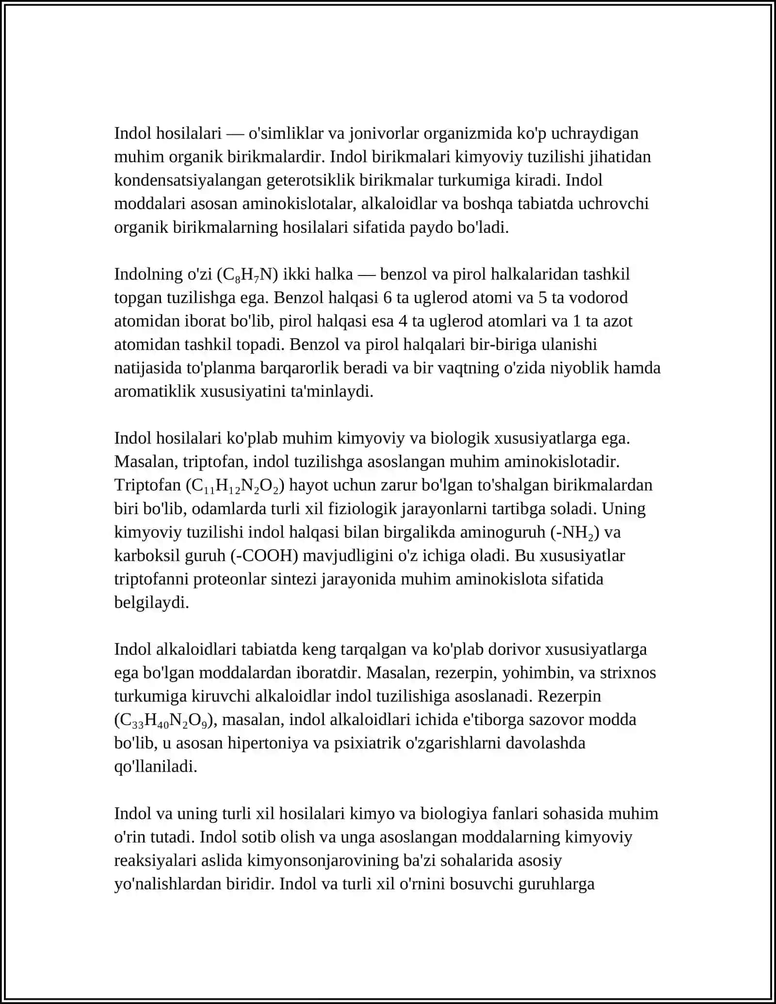 INDOL HOSILALARINI MIKRIBILOGIK TRANSFORMATSIYALASH 4