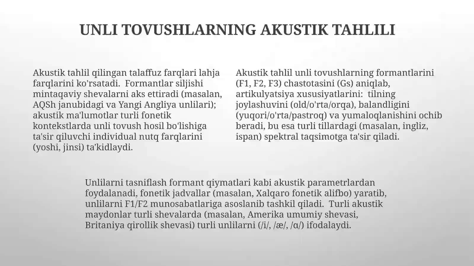 Unli tovushlar tasnifi 4