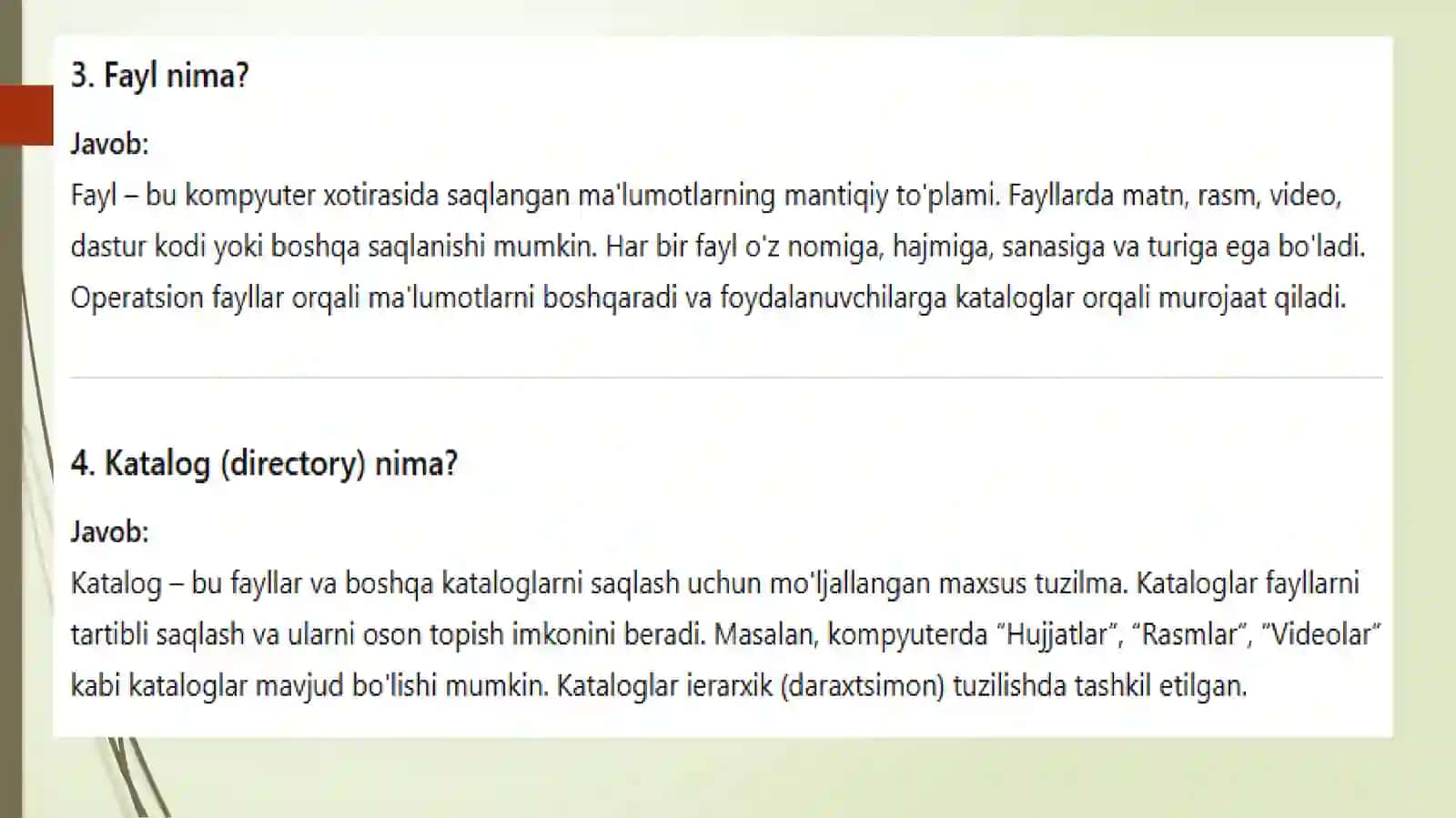 FAYL TIZIMI TUZILMASI, KATALOGLAR, BLOKLAR 4