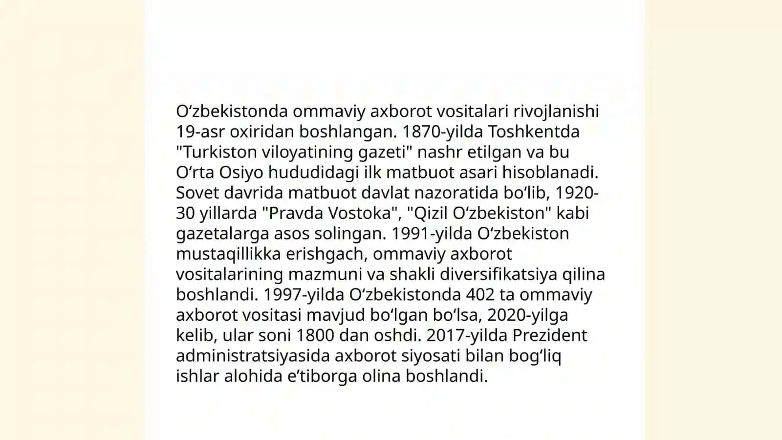 Oʻzbekiston respublikasida ommaviy axborot vositalarining faoliyati 4