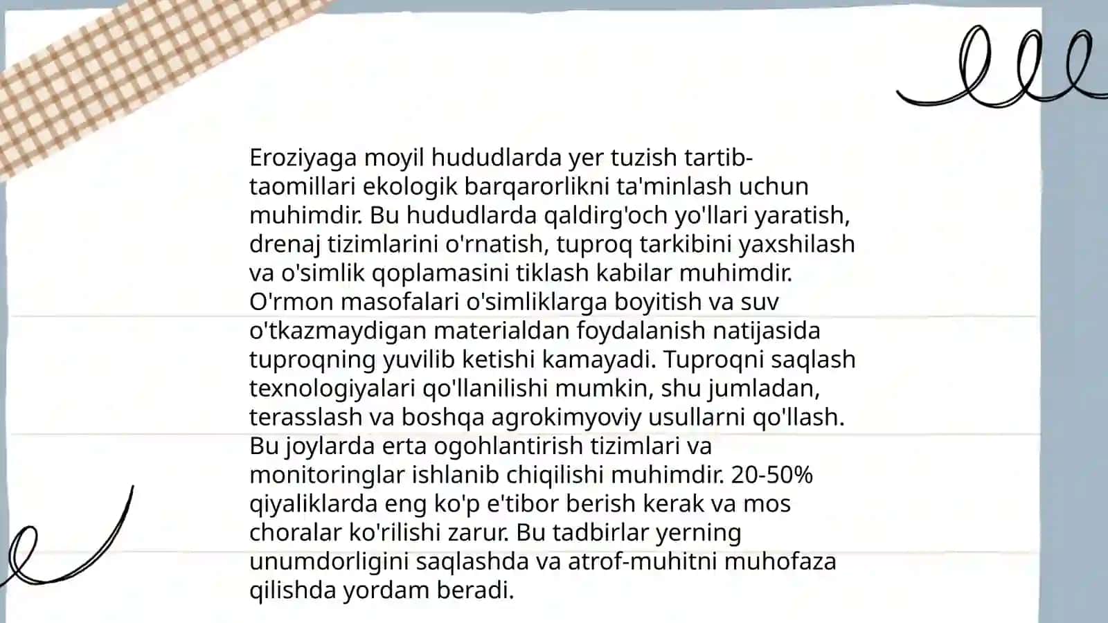 Eroziya sodir bòladigan hududlarda yer tuzish ishlarini olib borishning òziga xos muammolari 4