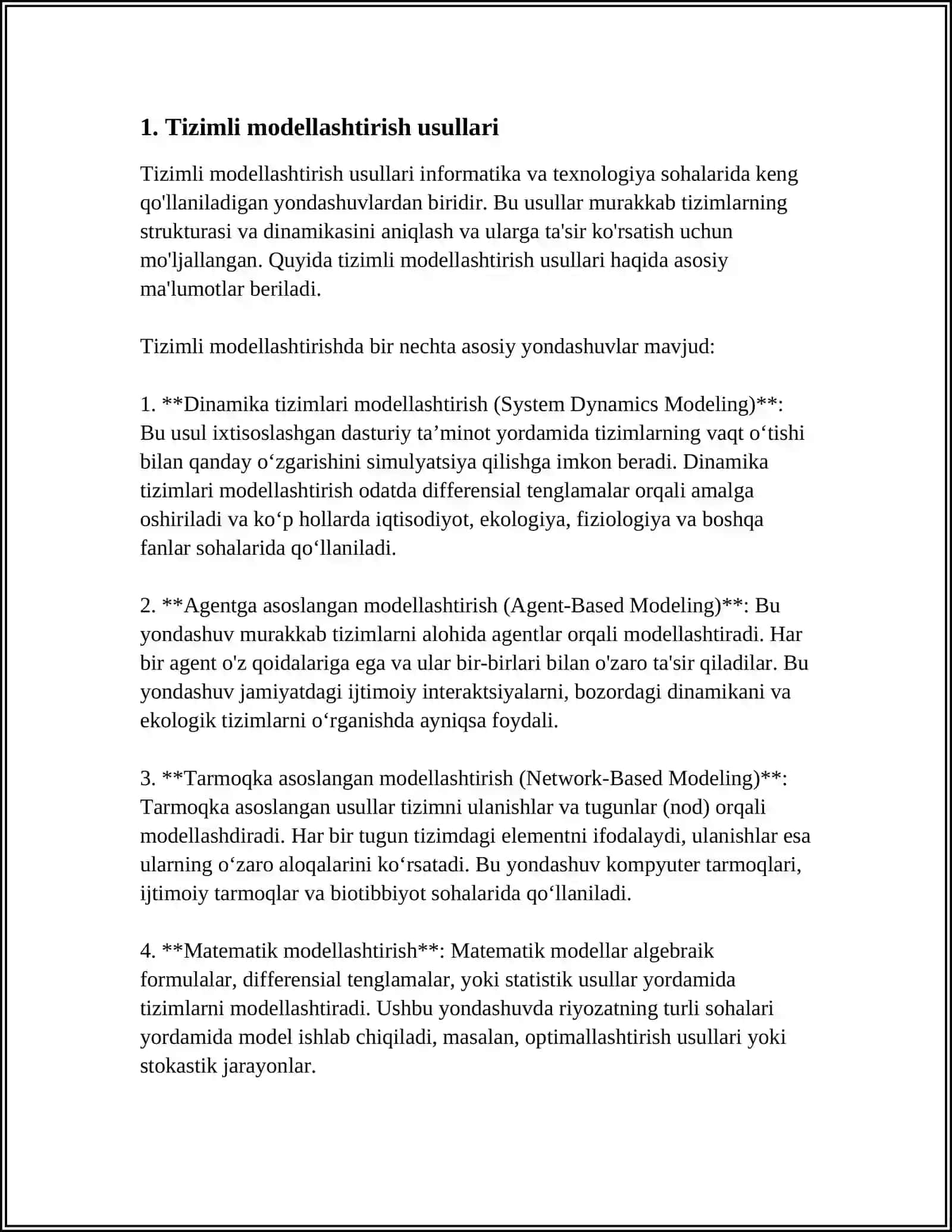 TIZIMLI IMITATSION MODELLASHTIRISH 4