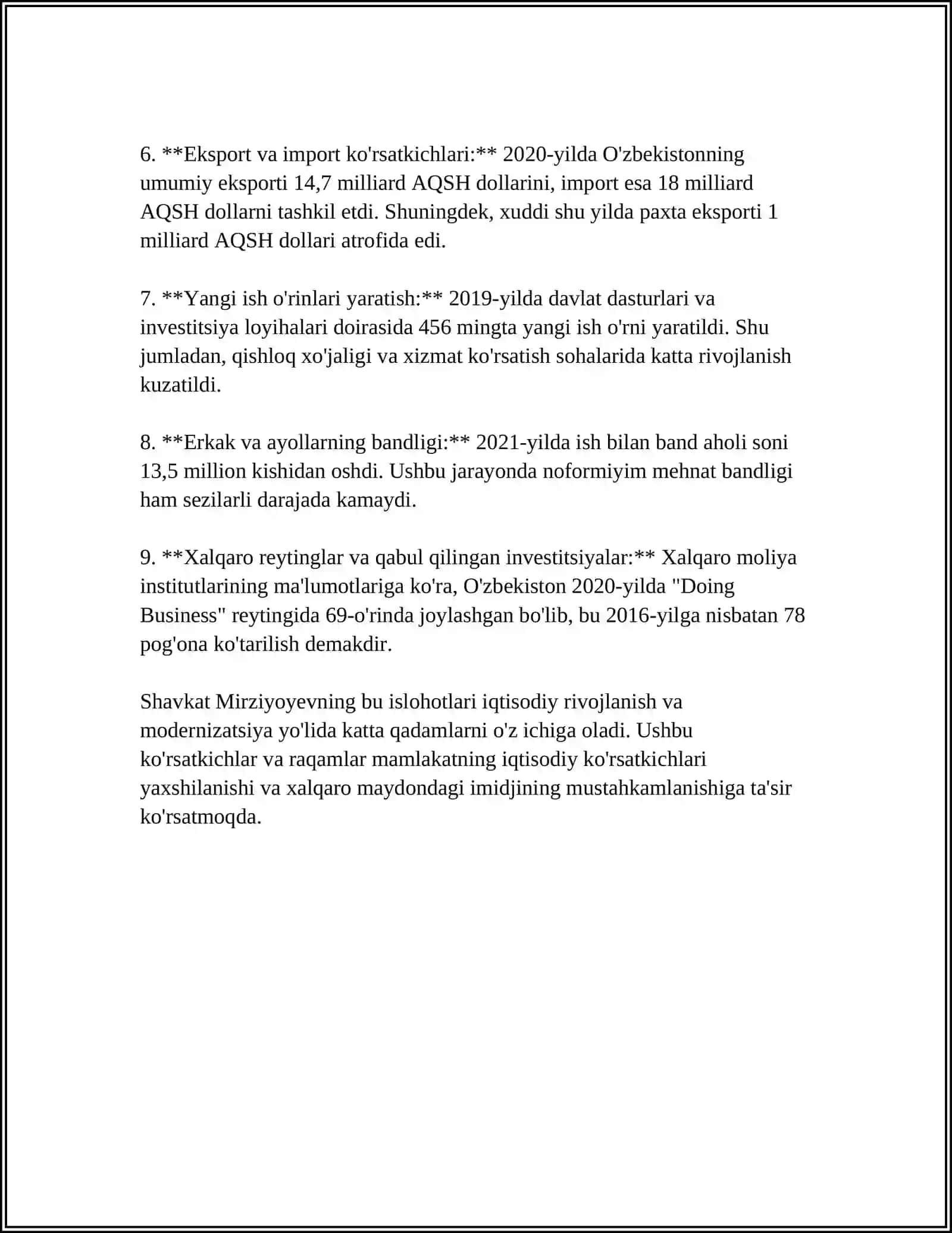 YANGI OʻZBEKISTONDA PREZIDENT SHAVKAT MIRZIYOYEVNING RAHBARLIGI VA TASHABBUSI OSTIDA AMALGA OSHIRLAYOTGAN ISLOHOTLAR 4