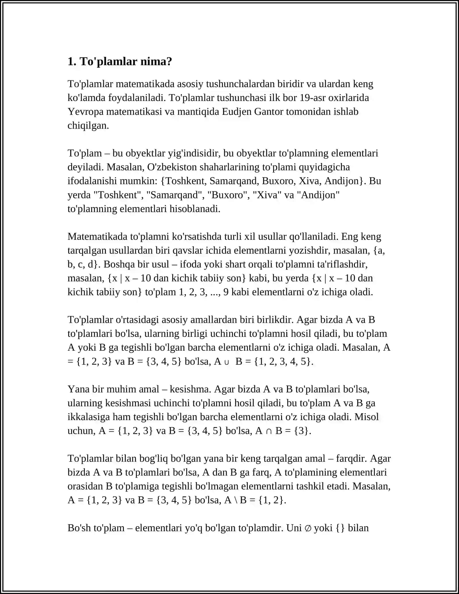 TÔPLAMLAR BILAN ISHLASH 4