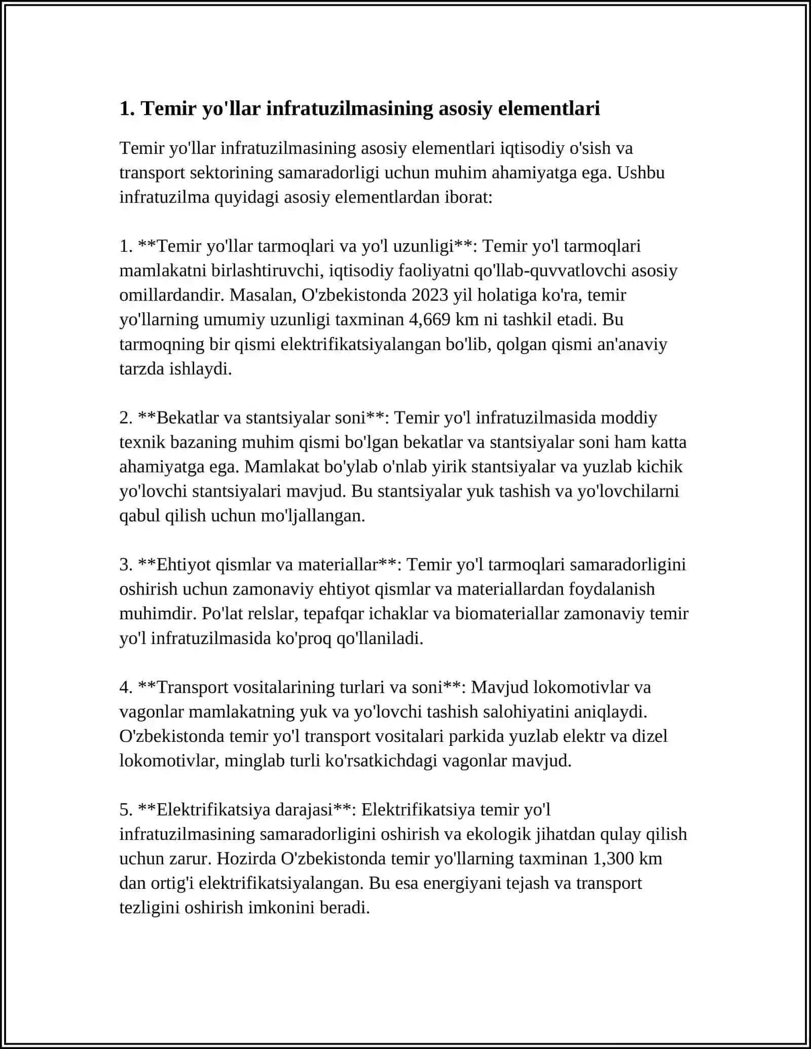 TEMIR YO'LLAR INFRATUZILMASI VA TEMIR YO'L TEXNIK SISTEMA (TIZIM) SIFATIDA TEMIR YO'LLARNING QUVVATI 4