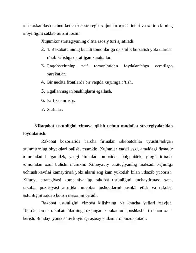Raqobatchilikning umumiy strategiyalari 4