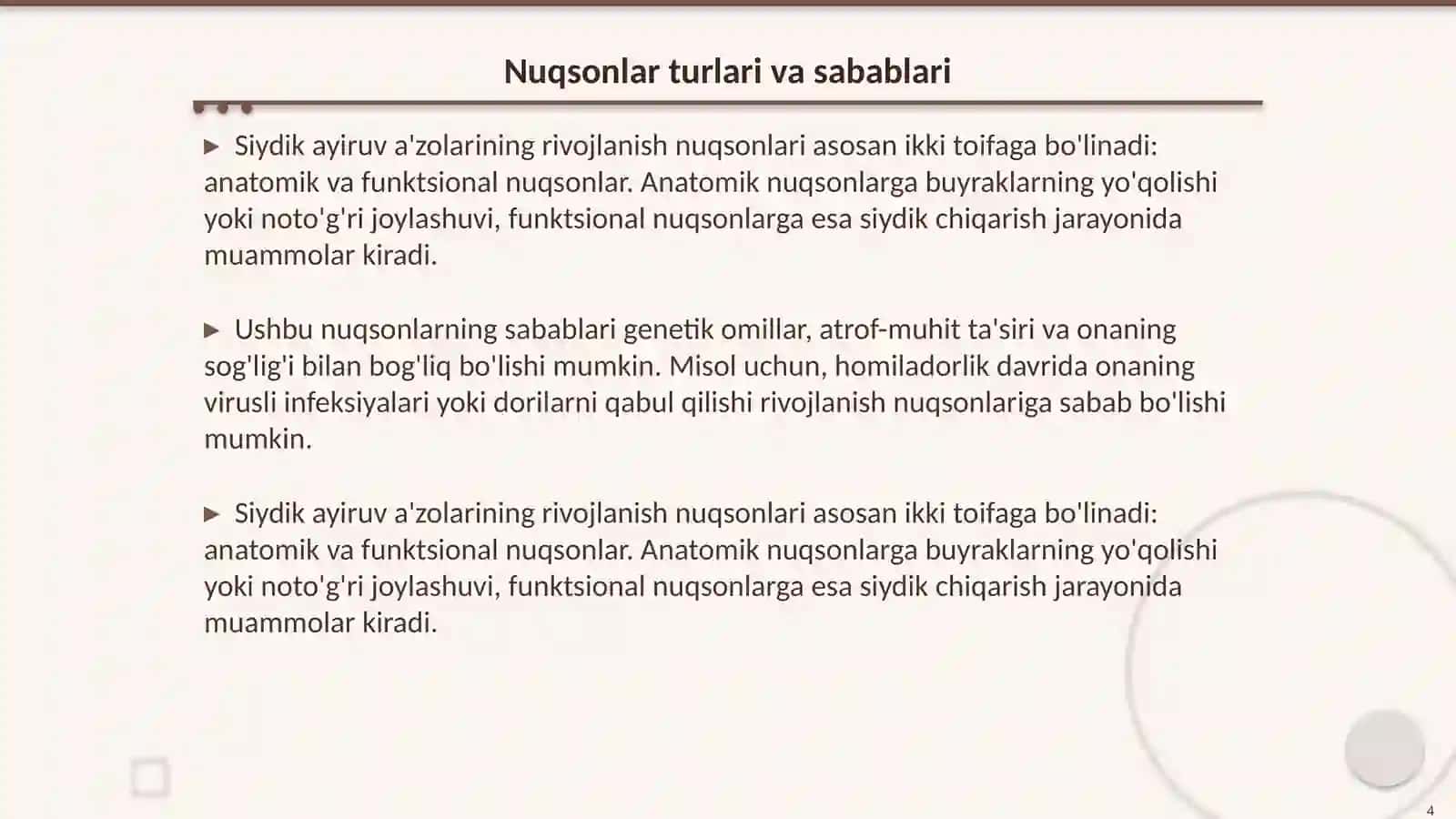 Siydik ayiruv a'zolarining rivojlanish nuqsonlari 4