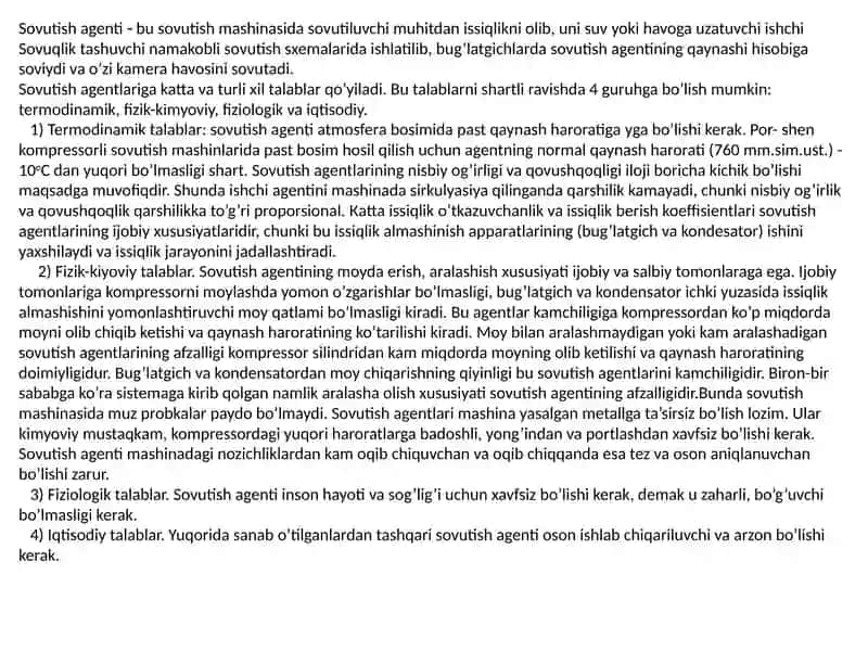 Sovutishagentlari. Refrigerantlarning klassifikatsiyasi 4