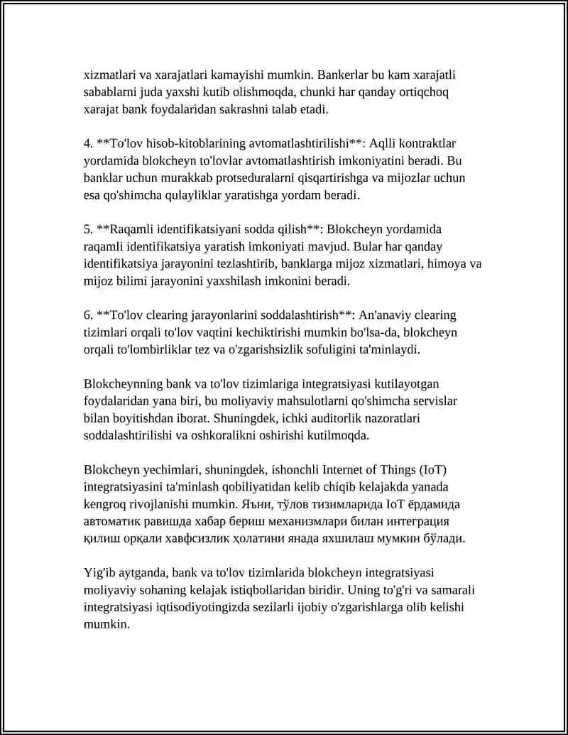 Bank va to'lov tizimlarida blokcheyn integratsiyasi 4