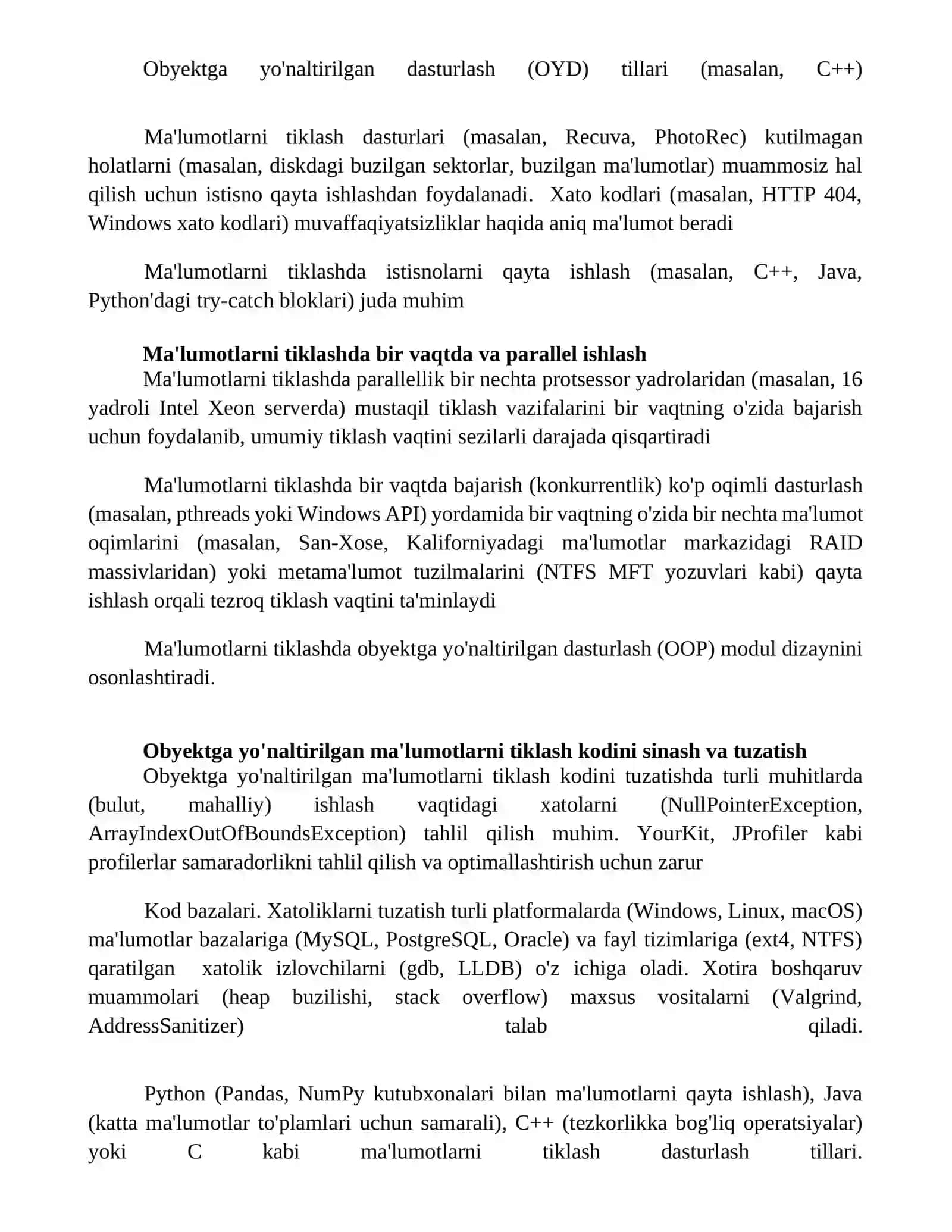 Ob’ektga yo‘naltirilgan ma’lumotlarni tiklash dasturlash tillari 4