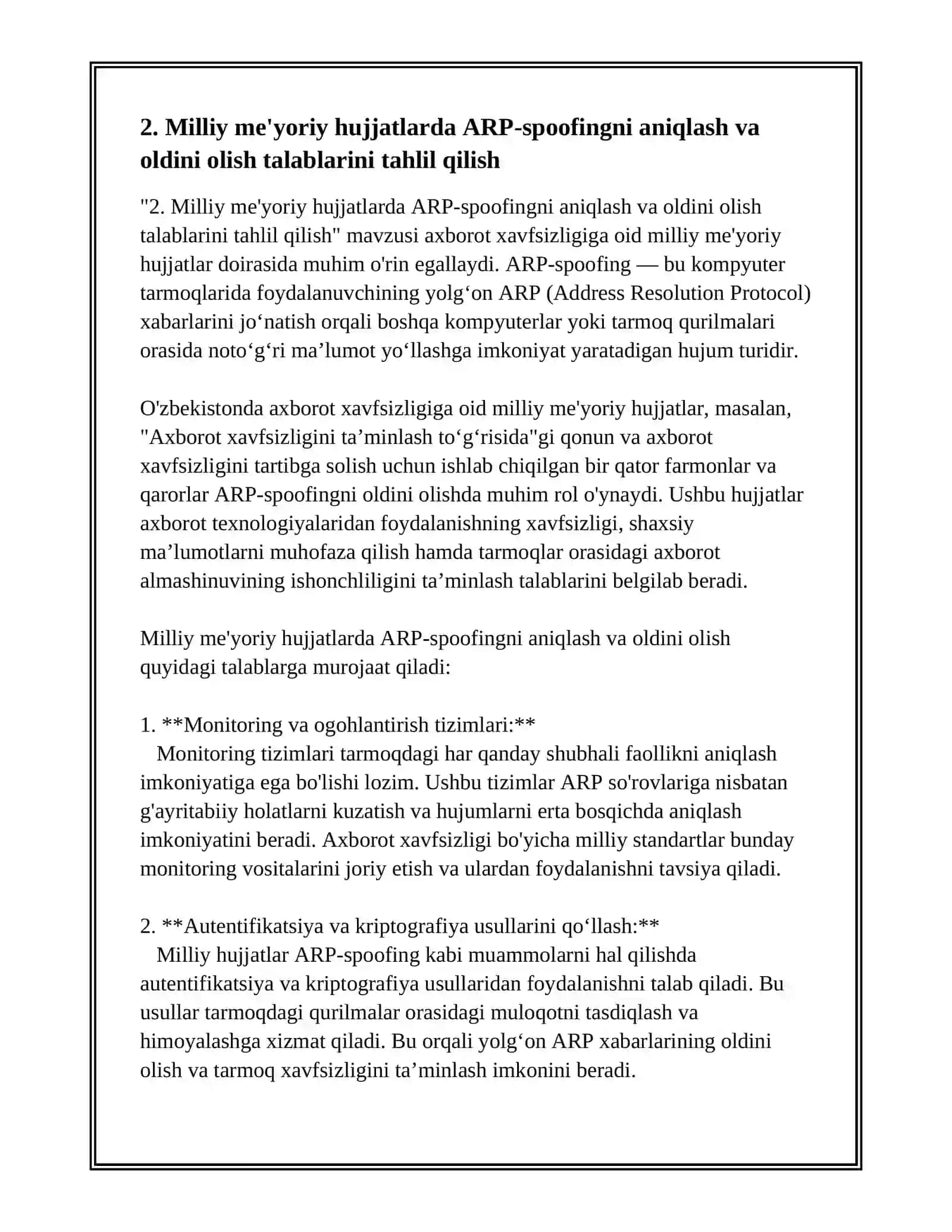 AXBOROT XAVFSIZLIGIGA OID MILLIY, ME'YORIY HUJJATLAR VA ARP-SPOOFING 4