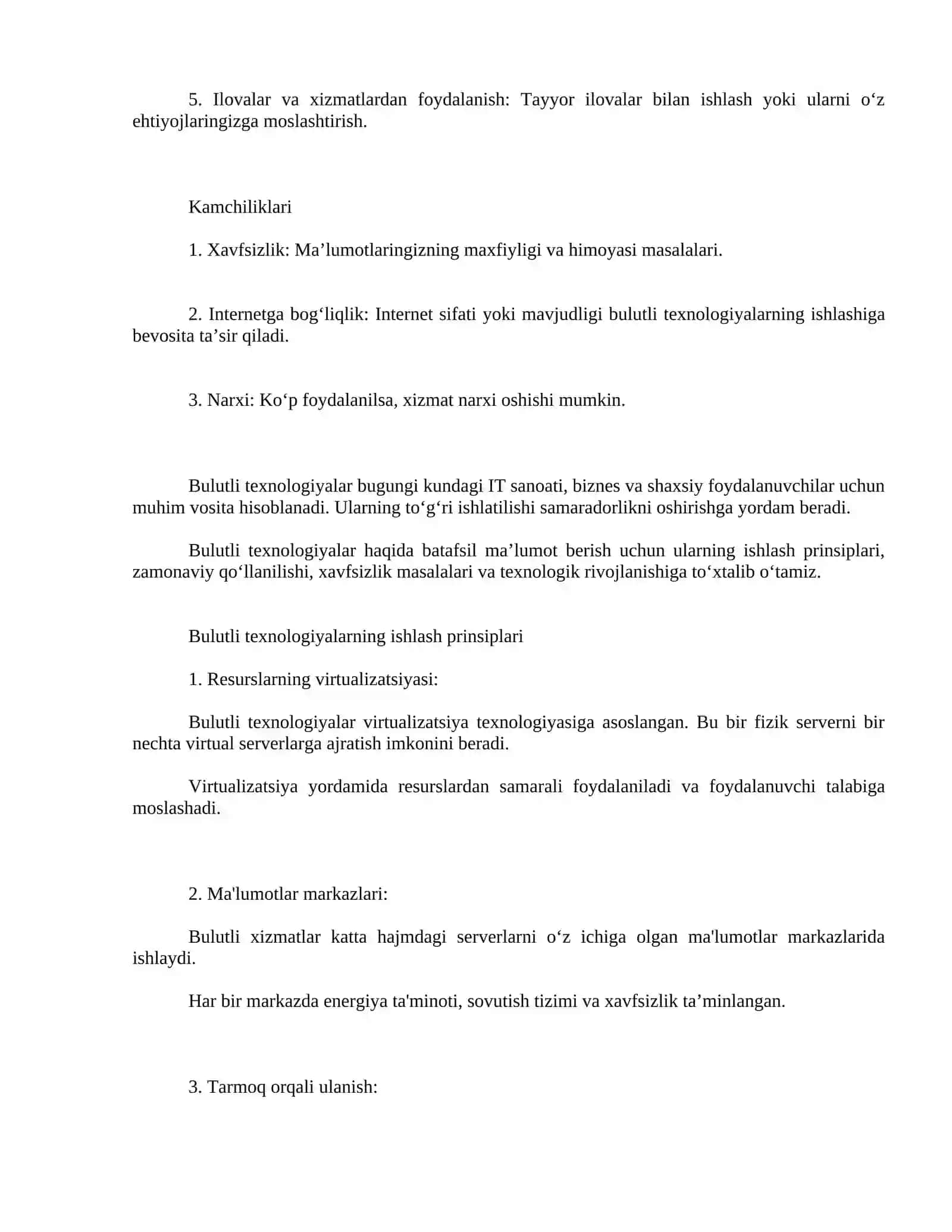 Mavzu: Bulutli texnologiyalar va ular ustida amallar 4