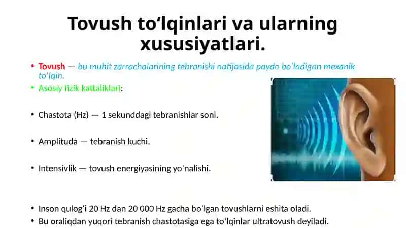 Eshitish biofizikasi elementlari. Ultratovush va uning stomatologiyada qo‘llanilishi 4