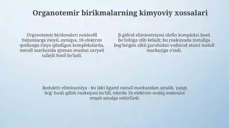 Temir organik birikmalar olinishi va kimyoviy xossalari 4