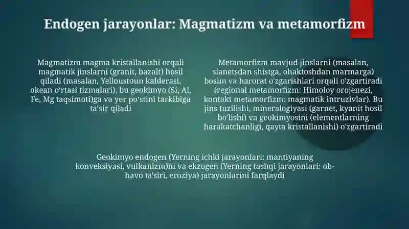 Endogen va egzogen jarayonlar geokimyosi 4
