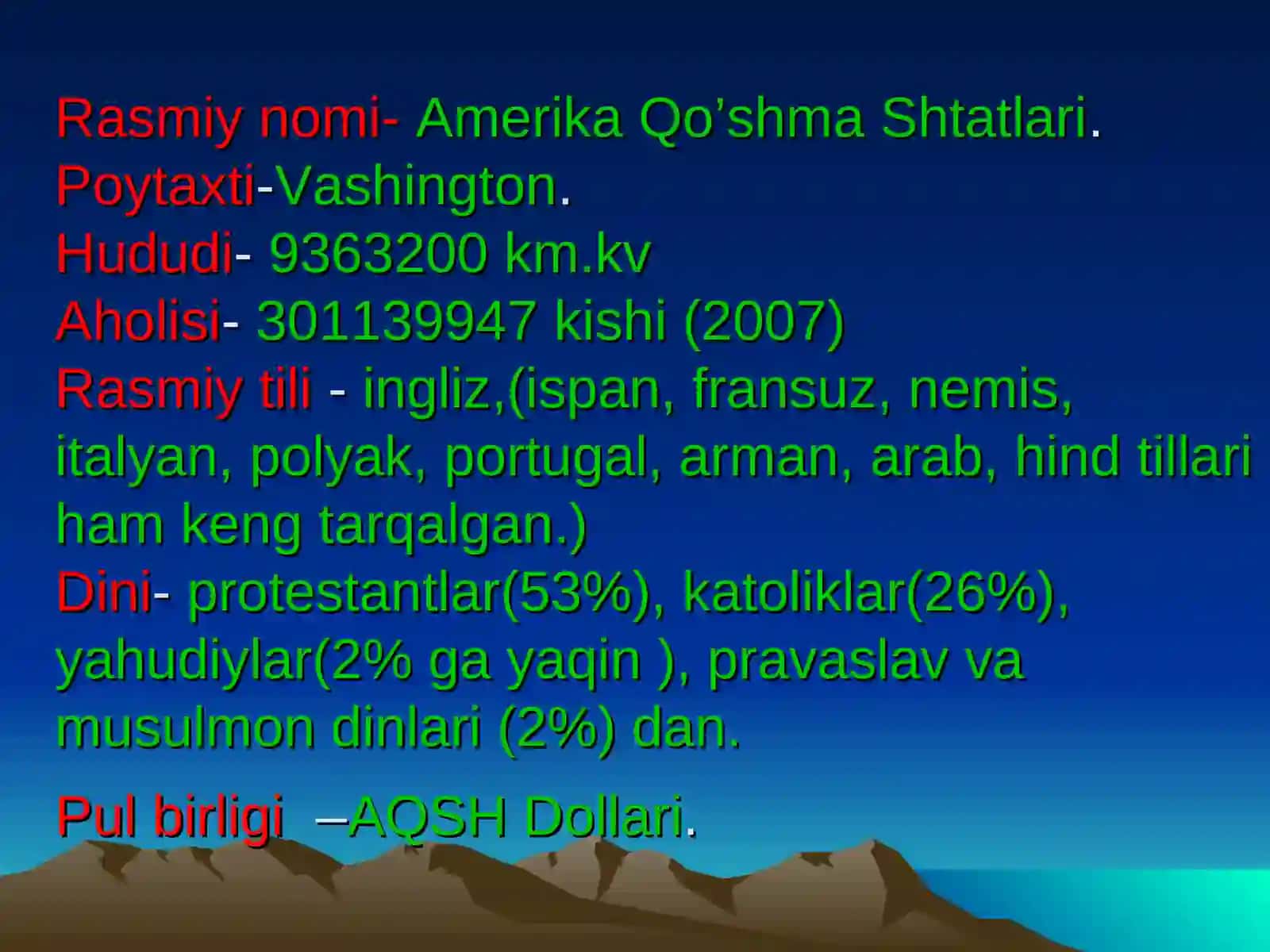 AMERIKA QO’SHMA SHTATLARI 4