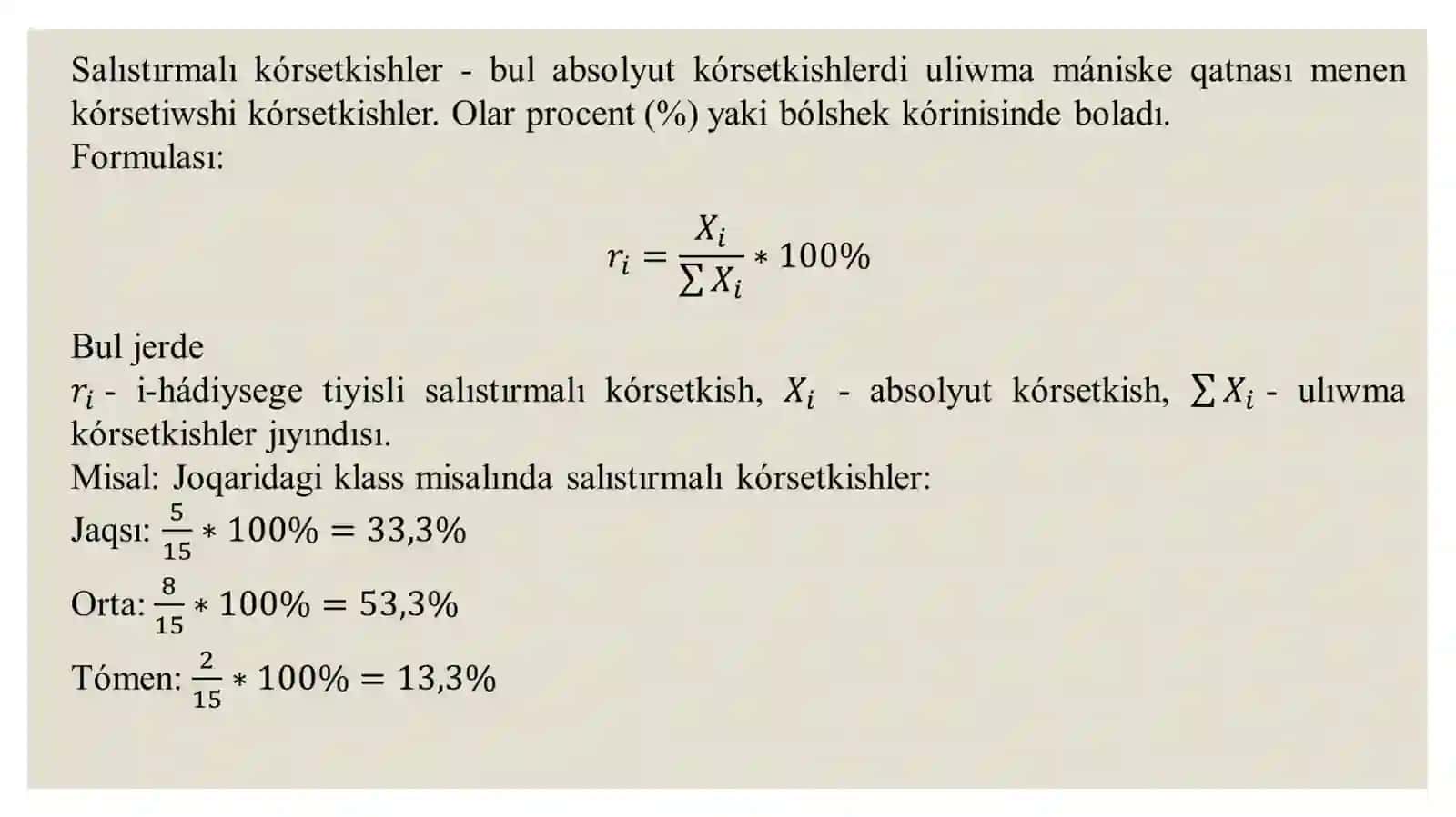 Statistikada absolyut, salıstırmalı hám ortasha kórsetkishler 4