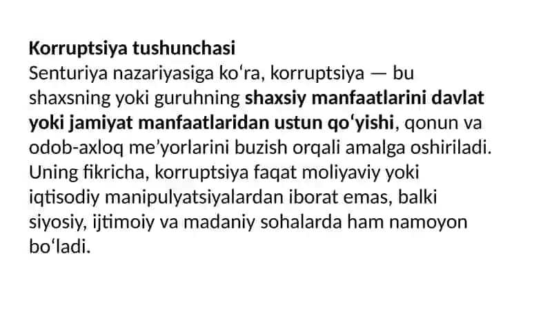 Jozef Senturiyaning korruptsiyaga oid qarashlari tasnifi” esse tayѐrlash. 4