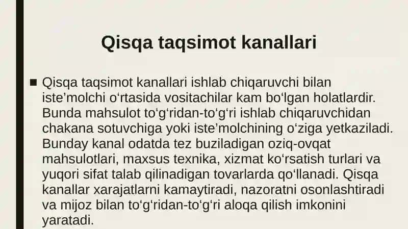 Mahsulot va xizmat kanallarining uzunligini aniqlash 4