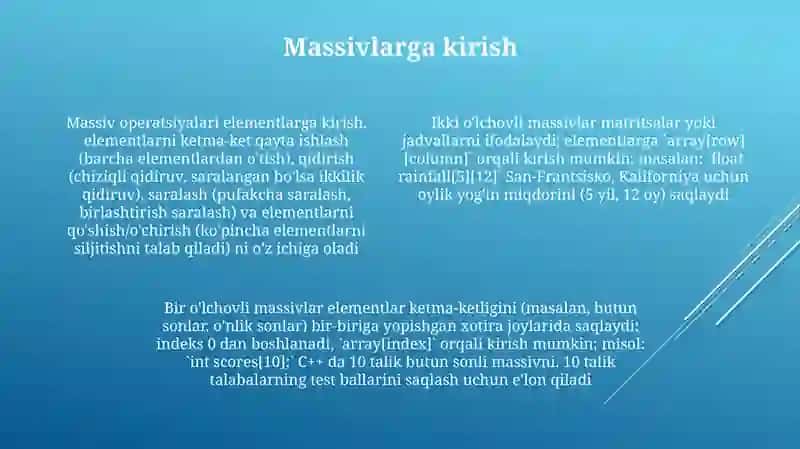 Ikki O'lchovli Massivlar: Asoslari 4